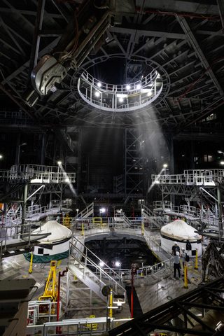 Artemis II booster stack #10 after the lift by NASA / NASA/Cory S Huston — large framed print