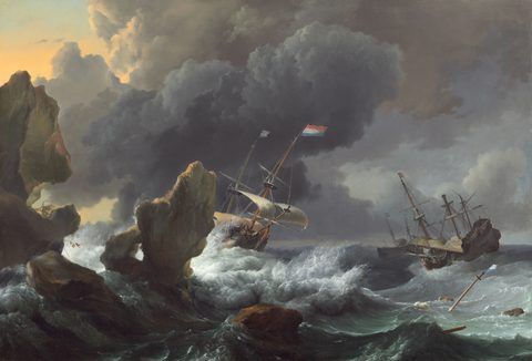 Ships in Distress off a Rocky Coast by Ludolf Bakhuizen — large framed print