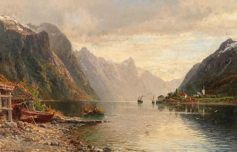 Fjord Landscape by Anders Askevold, 1891, framed print