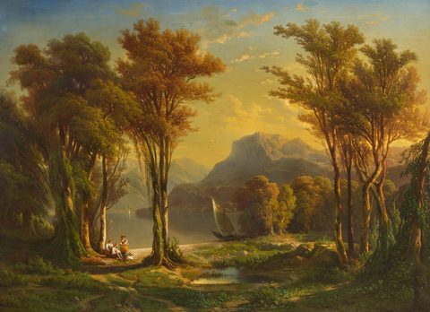 Alpine Landscape with Lake by François Diday — large framed print