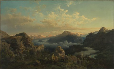 Norwegian Highlands in Sunrise by Hans Gude — large framed print