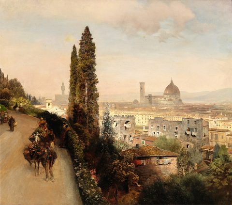 View of Florence with the Cathedral by Oswald Achenbach — large framed print