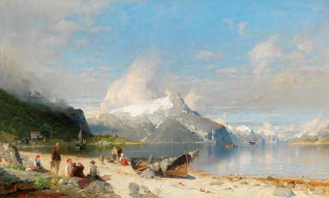 A Summer Day by the Fjord by Georg Anton Rasmussen, 1890, framed print