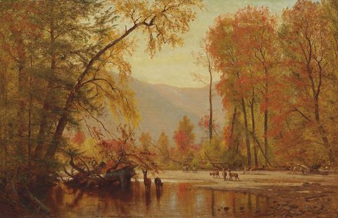 Autumn on the Delaware by Worthington Whittredge, 1875, framed print