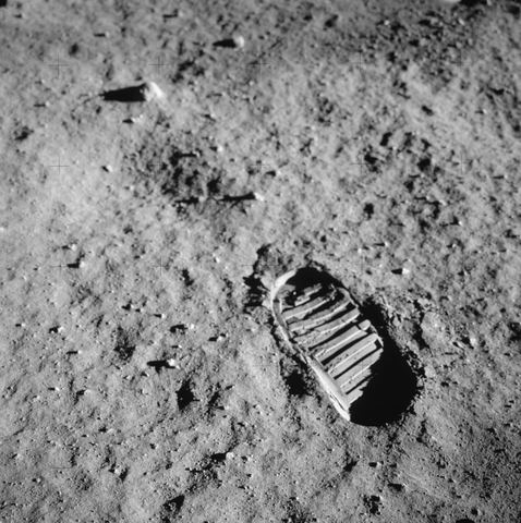 Bootprint in the lunar soil by NASA / Buzz Aldrin — large framed print