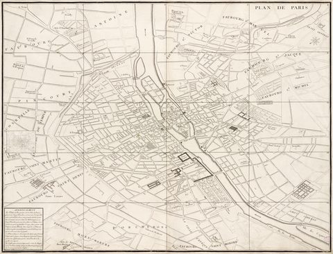 Turgot Map of Paris by Louis Bretez, 1739, framed print