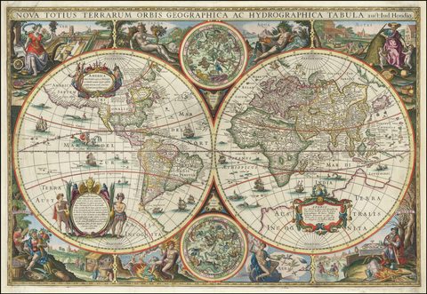 Nova Totius Terrarum Orbis Tabula by Henricus Hondius, 1636, framed print