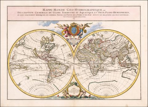 World Map by Alexis-Hubert Jaillot, 1699, framed print