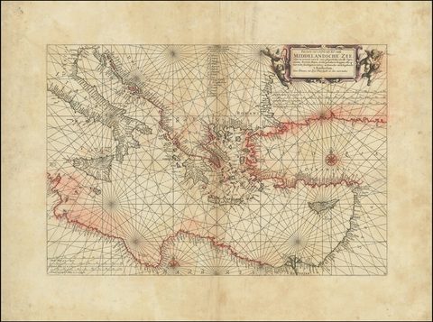 Chart of the Eastern Mediterranean by Johannes van Loon, c. 1661, framed print