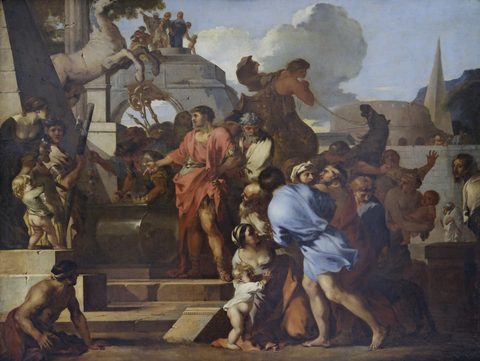 Augustus at the Tomb of Alexander by Sébastien Bourdon — large framed print