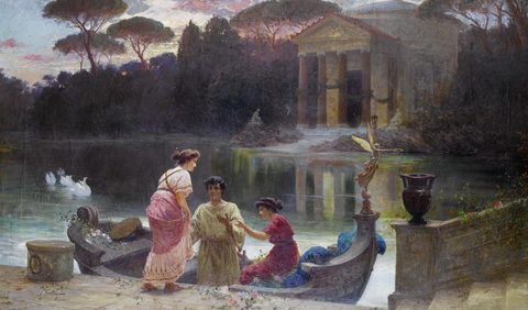 Evening at the Temple by Ettore Forti, late 19th century, framed print