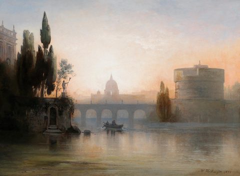 Roman Scene with Castel Sant'Angelo by Karl Heilmayer — large framed print