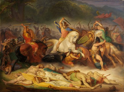 The Battle of the Teutoburg Forest (Die Hermannsschlacht) by Wilhelm Lindenschmit the Elder — large framed print