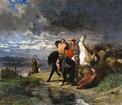 Combat between Romans and Gauls by Évariste-Vital Luminais — large framed print