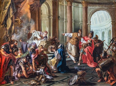 Crassus Sacks the Temple in Jerusalem by Giambattista Pittoni, 18th century, framed print