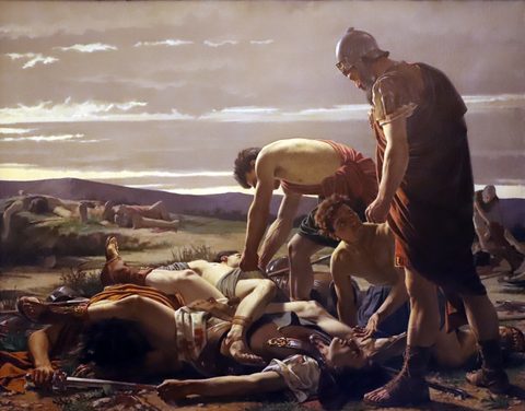 The Discovery of the Body of Catiline after the Battle of Pistoia by Alcide Segoni — large framed print