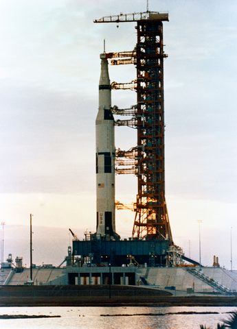 Apollo 10 Saturn V at sunset on Pad B by NASA — large framed print