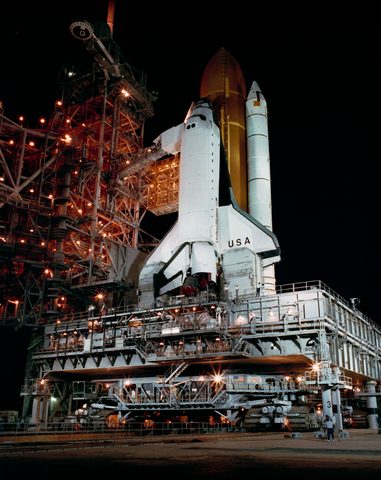 Columbia STS-28 on the pad at night by NASA — large framed print
