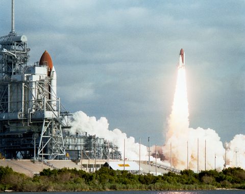 Discovery lifts off with Columbia on the next pad by NASA — large framed print