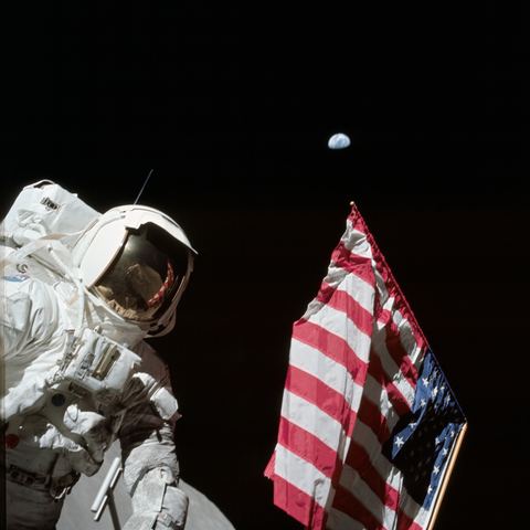 Schmitt beside the flag by NASA / Eugene Cernan — large framed print