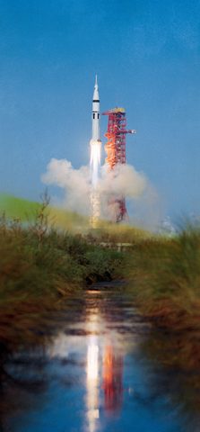 Skylab 4 Saturn IB rises over the marsh by NASA — large framed print