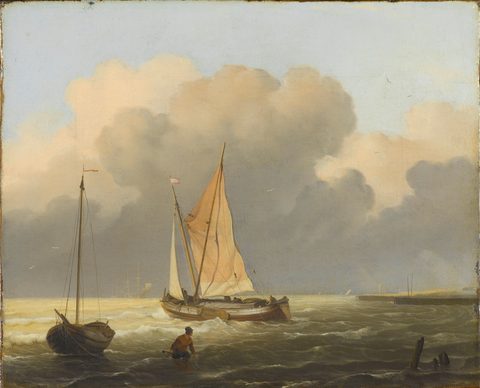 Calm Coast with a Tjalk by Ludolf Bakhuizen — large framed print