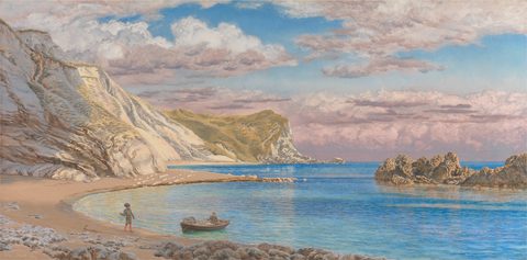 Man of War Rocks, Coast of Dorset by John Brett, 1884, framed print
