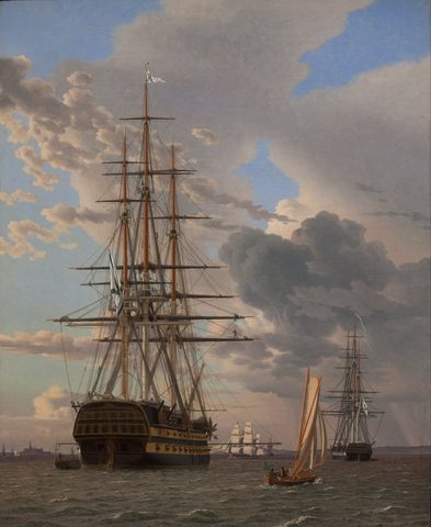 The Russian Ship of the Line Asow at Anchor off Elsinore by C. W. Eckersberg — large framed print