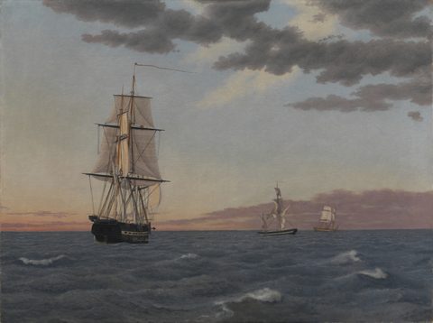 The Corvette Galathea Heaving To by Christoffer Wilhelm Eckersberg, 1839, framed print