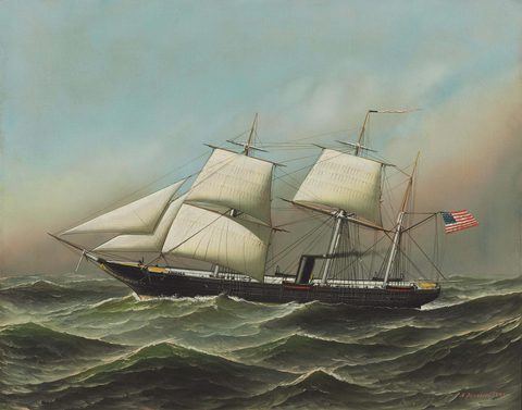 American Naval Frigate by Antonio Jacobsen, 1887, framed print