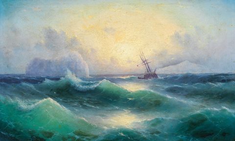 Stormy Sea with an Iceberg by Grigory Kapustin — large framed print