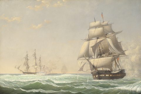 The United States Frigate President Engaging the British Squadron, 1815 by Fitz Henry Lane — large framed print
