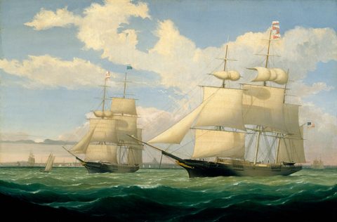 The Ships Winged Arrow and Southern Cross in Boston Harbor by Fitz Henry Lane — large framed print