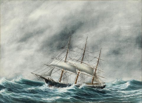 A Full-Rigged Ship in a Heavy Sea by Christian Mølsted — large framed print