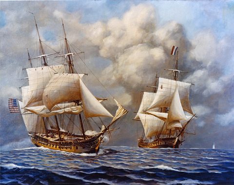 USS Constellation vs. L'Insurgente by John William Schmidt — large framed print