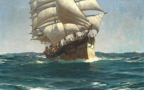 A Clipper Running before the Wind by Thomas Somerscales — large framed print