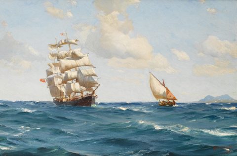 Off the Mouth of the Tagus by Thomas Somerscales — large framed print
