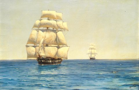 Two Royal Navy Corvettes on Patrol in the Southern Ocean by Thomas Somerscales — large framed print