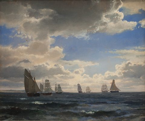 Sailing Ships in the Sound South of Kronborg by Carl Frederik Sørensen — large framed print