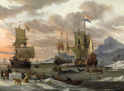 Whaling in the Polar Sea by Abraham Storck — large framed print
