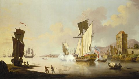 Fishing Scene with a Royal Yacht near the Shore by Francis Swaine — large framed print