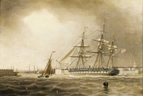 HMS Raleigh off Portsmouth by Robert Strickland Thomas — large framed print