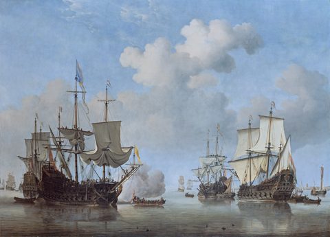 Calm: Dutch Ships Coming to Anchor by Willem van de Velde the Younger — large framed print