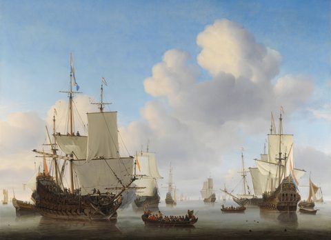 Dutch Ships in a Calm Sea by Willem van de Velde the Younger — large framed print