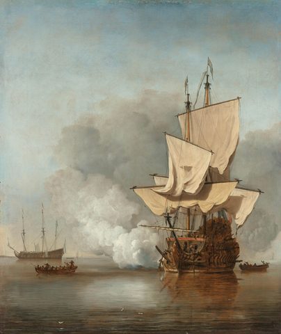 The Cannon Shot by Willem van de Velde the Younger — large framed print