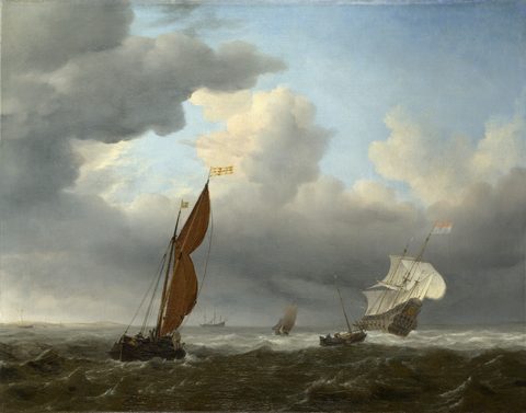 A Dutch Ship and Other Small Vessels in a Strong Breeze by Willem van de Velde the Younger — large framed print