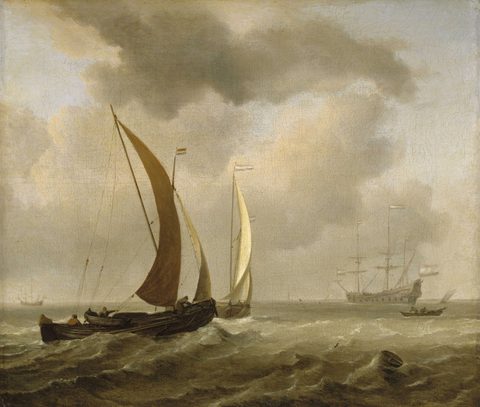 Two Kaags at Sea before a Fresh Breeze by Willem van de Velde the Younger — large framed print