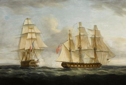 Boreas Capturing the French Frigate Serene by Thomas Whitcombe — large framed print
