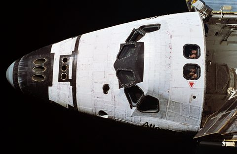 Atlantis crew looking out overhead windows toward Mir by NASA / STS-74 crew — large framed print