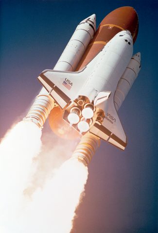 Atlantis STS-27 climbs on a towering plume by NASA — large framed print